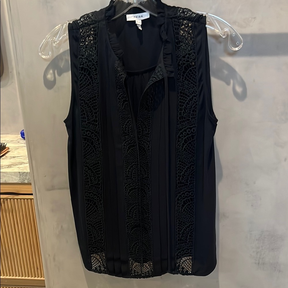 REISS Black Lace Detail Women's Top